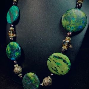 Dyed stone, metal and glass necklace. Vintage
